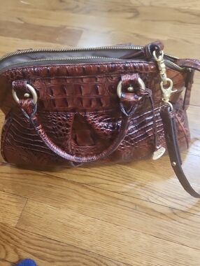 Brown Croc-Embossed Leather Satchel - Brand Unspecified